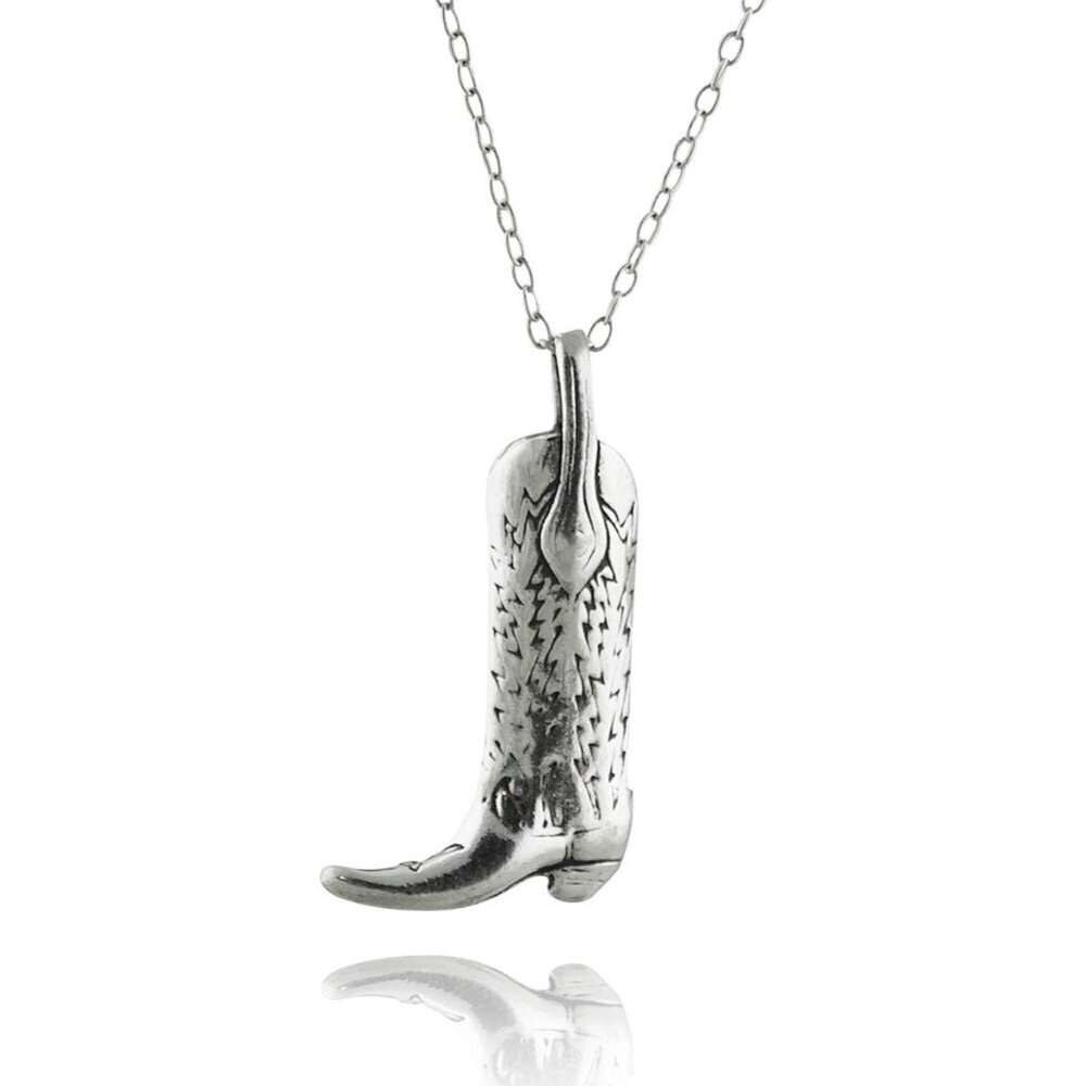 FashionJunkie4Life Sterling Silver Cowboy Boot Necklace 18" Chain Country Gift